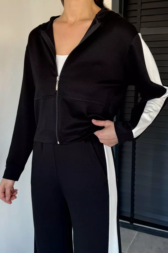 Kadın Kapüşonlu Fermuarlı Sweat Pantolon İkili Takım - 2