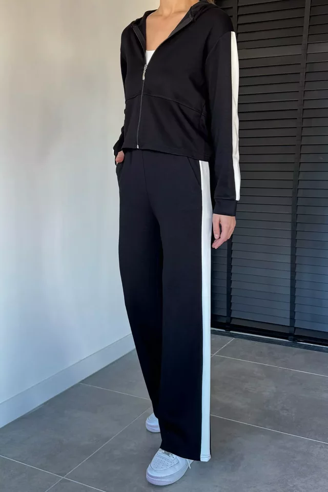 Kadın Kapüşonlu Fermuarlı Sweat Pantolon İkili Takım