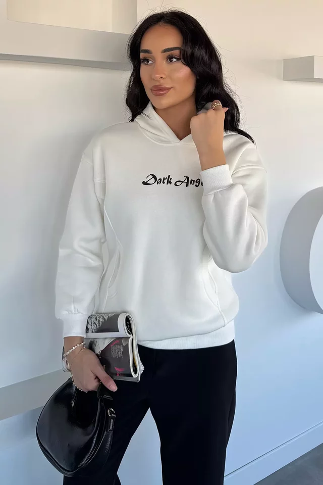 Kadın Kapüşonlu Kanguru Cepli Baskılı Üç İplik Şardonlu Sweatshirt - 2