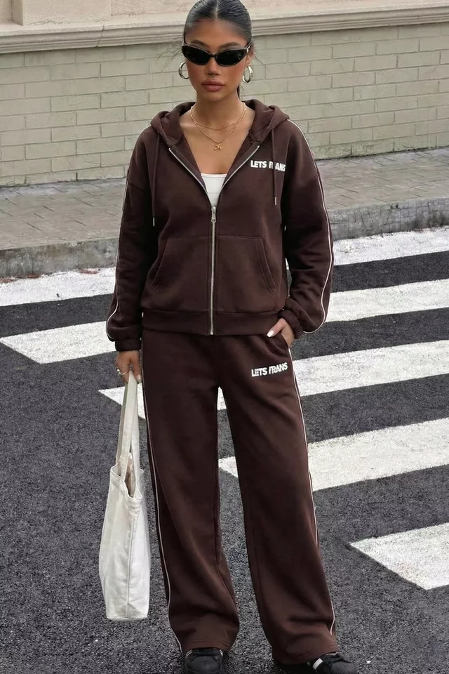 Kadın Kapüşonlu Üç İplik Şardonlu Oversize Eşofman Takımı