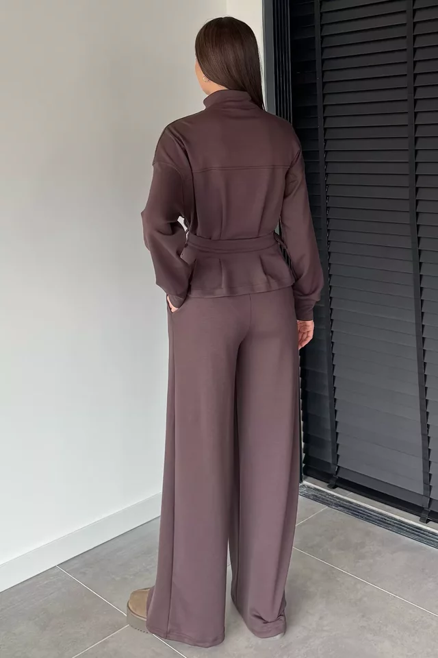 Kadın Kemer Detaylı Ceket Bel Lastikli Pantolon İkili Takım