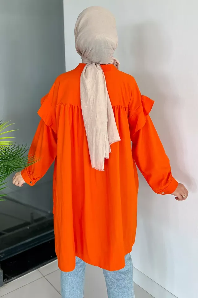 Kadın Kol Fırfırlı Etek Katlı Tesettür Tunik Orange