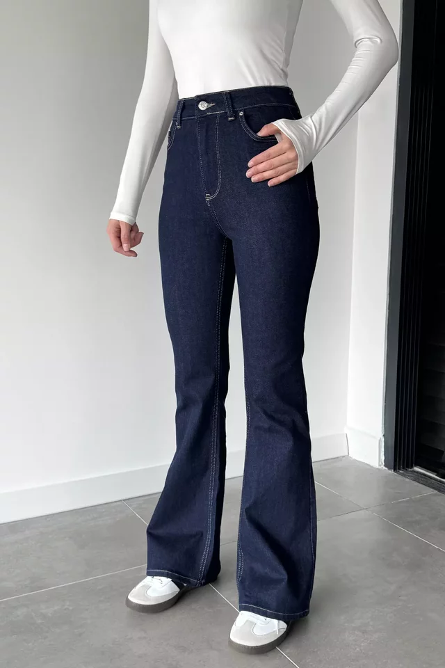 Kadın Likralı İspanyol Paça Yüksek Bel Jean Kot Pantolon - 1