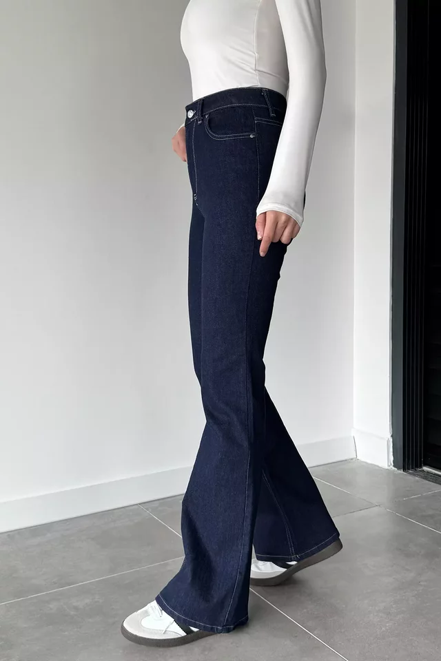 Kadın Likralı İspanyol Paça Yüksek Bel Jean Kot Pantolon - 2