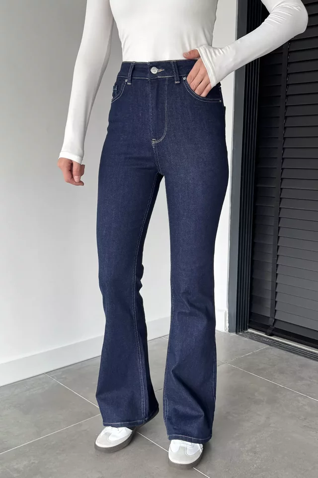 Kadın Likralı İspanyol Paça Yüksek Bel Jean Kot Pantolon