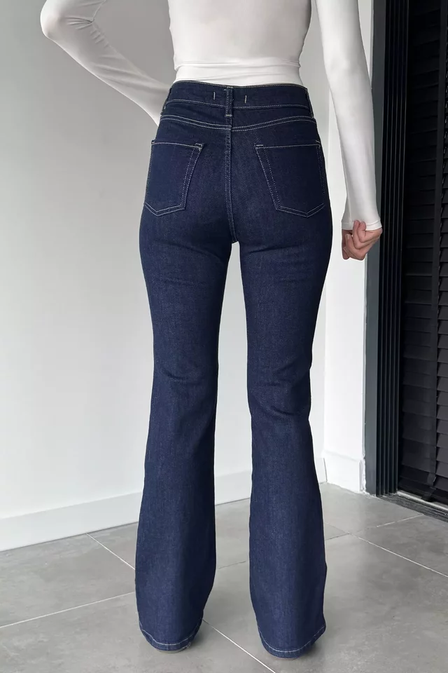 Kadın Likralı İspanyol Paça Yüksek Bel Jean Kot Pantolon