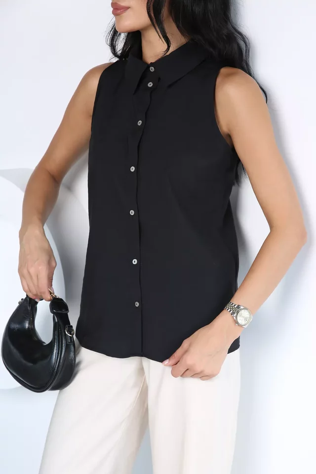 Kadın Minimalist Tasarım Sıfır Kol Gömlek