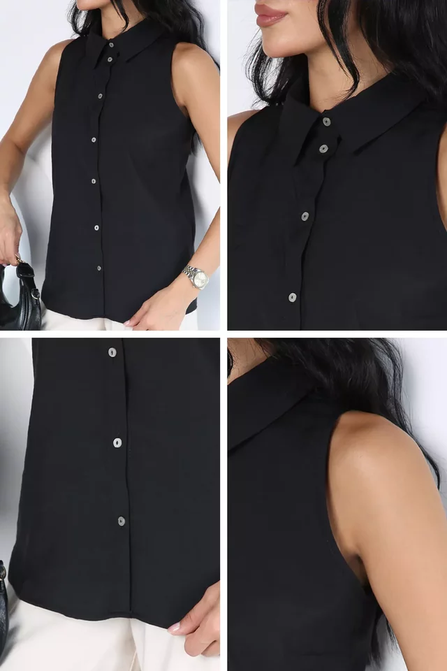 Kadın Minimalist Tasarım Sıfır Kol Gömlek