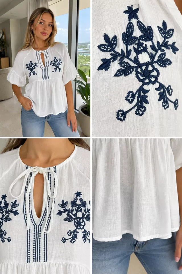 Kadın Müslin Kumaş Nakışlı Bluz