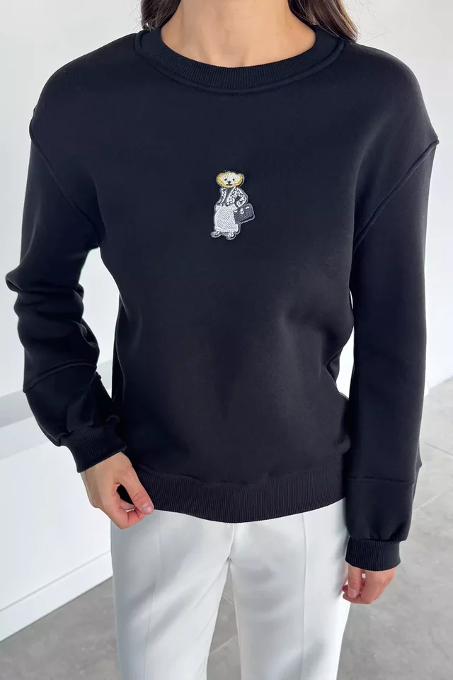 Kadın Nakışlı Üç İplik Şardonlu Sweatshirt - 2
