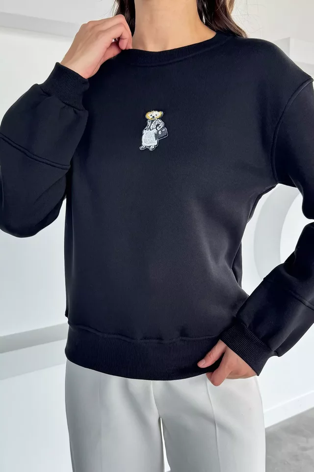 Kadın Nakışlı Üç İplik Şardonlu Sweatshirt