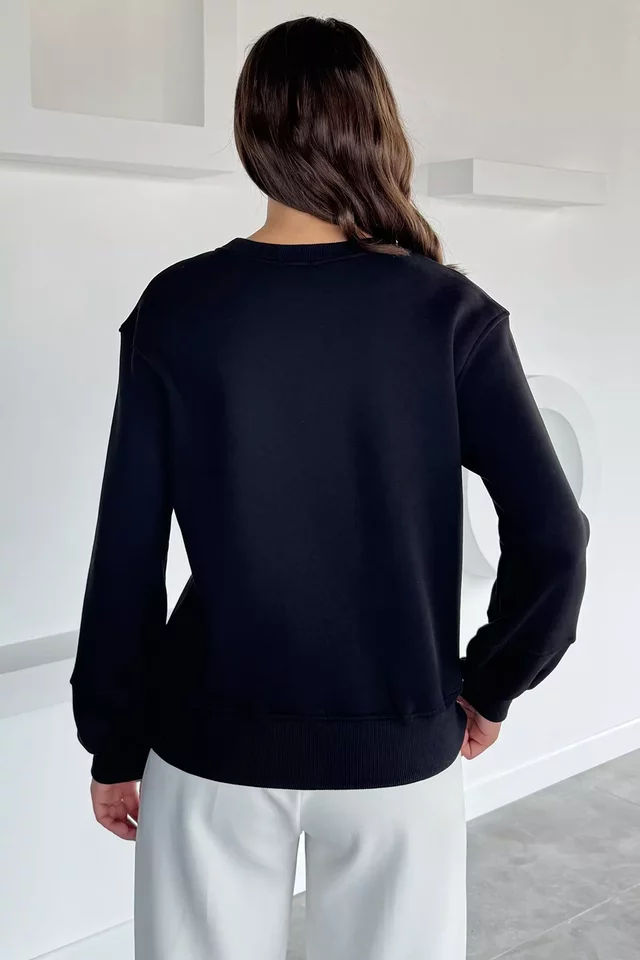 Kadın Nakışlı Üç İplik Şardonlu Sweatshirt