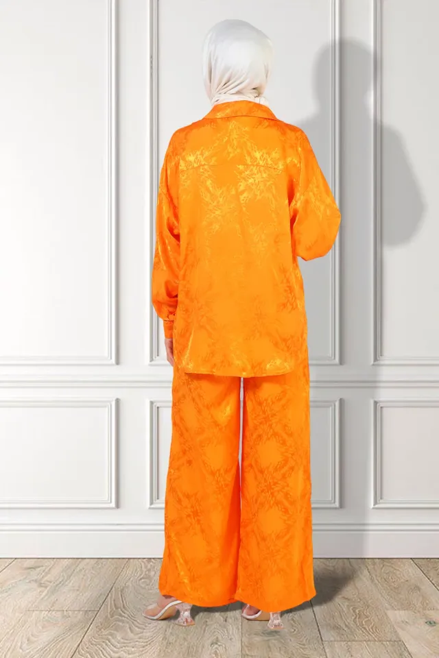 Kadın Ön Düğmeli Tesettür Gömlek Pantolon İkili Takım Orange