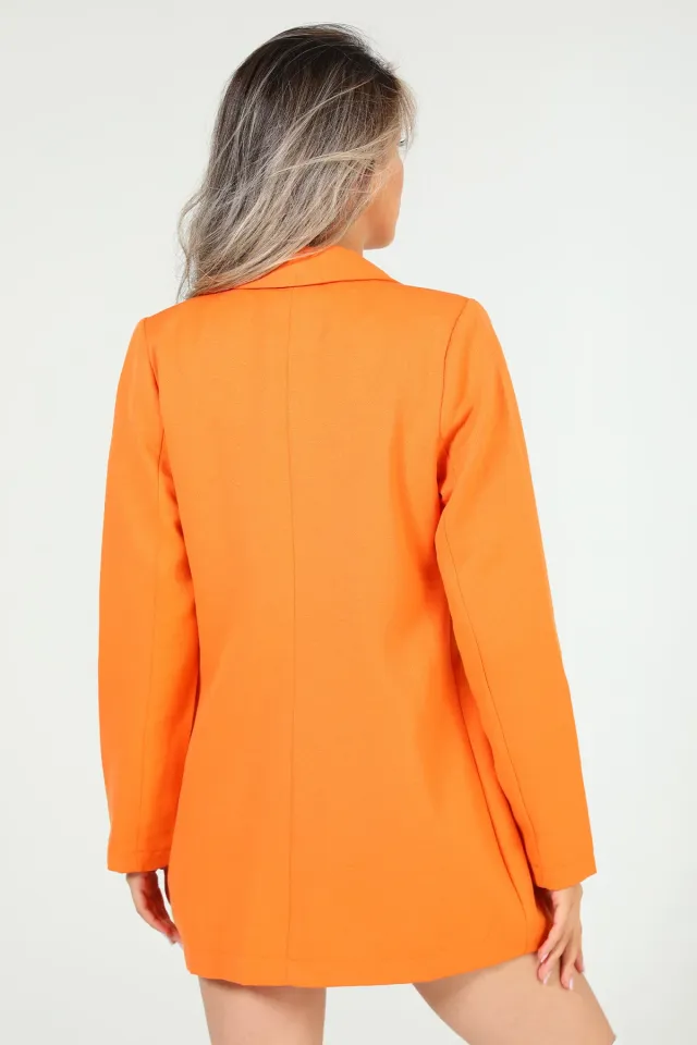 Kadın Ön Düğmeli Keten Blazer Ceket Orange
