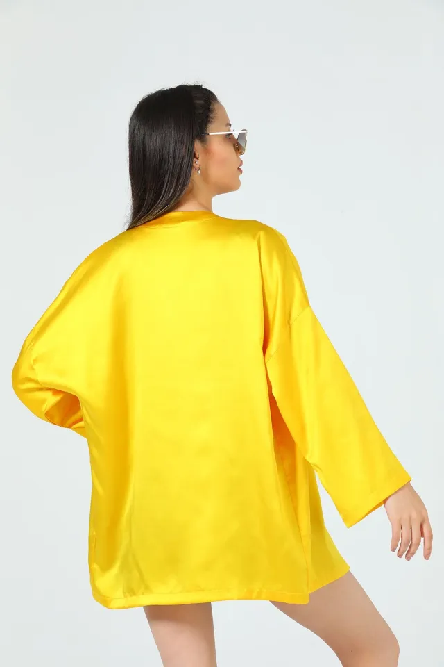 Kadın Saten Kimono Hırka Sarı