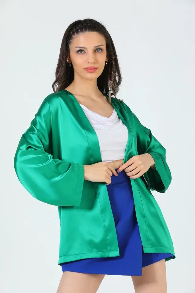 Kadın Saten Kimono Hırka Yeşil