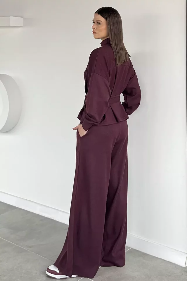 Kadın Selanik Kumaş Kemerli Bluz Pantolon İkili Takım