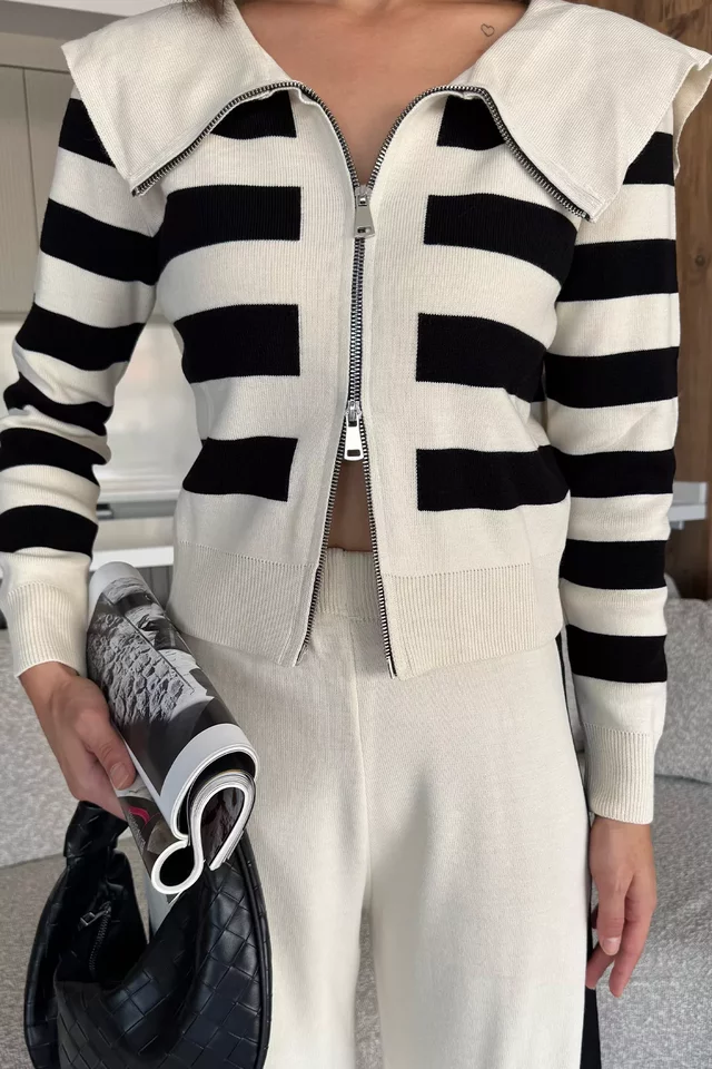 Kadın Şerit Desenli Triko Hırka Pantolon İkili Takım (s-m-l Beden Uyumludur.)