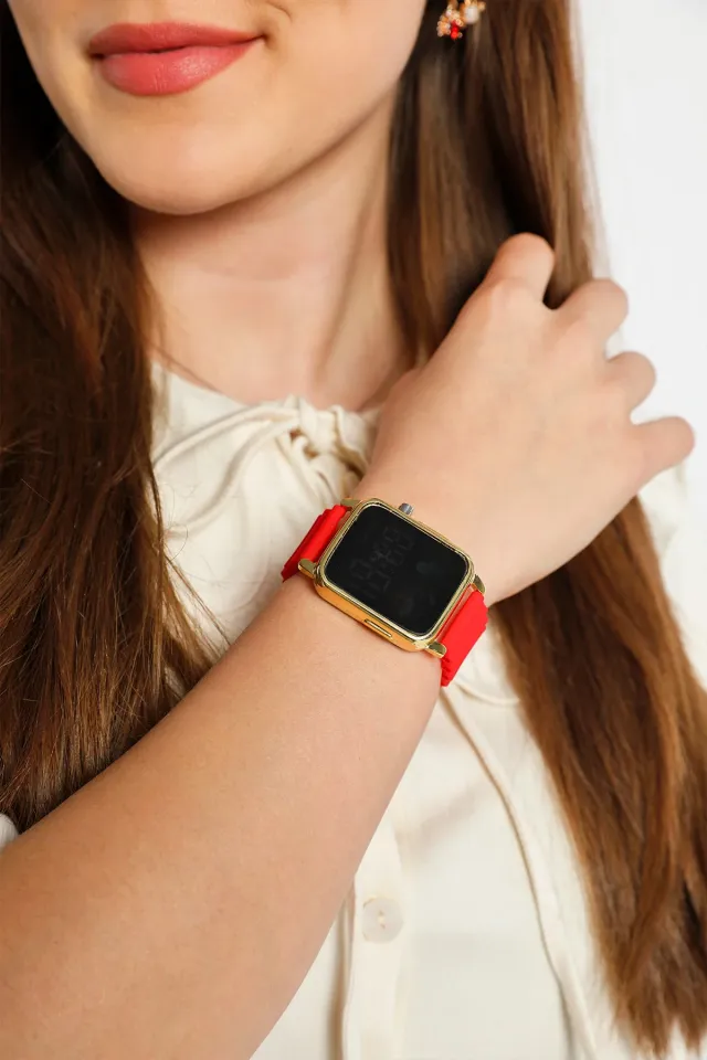 Kadın Silikon Kordonlu Dijital Kol Saati Kırmızıgold
