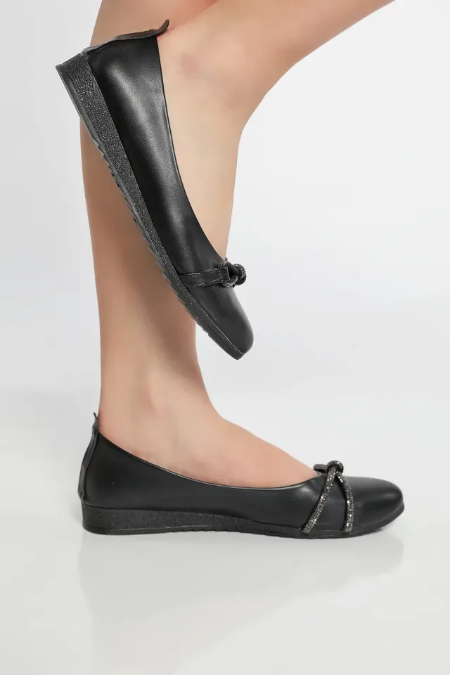 Kadın Taşlı Babet Ayakkabı Siyah