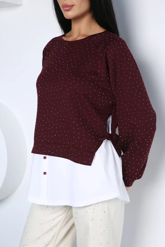 Kadın Taşlı Gömlek Garnili Sweatshirt
