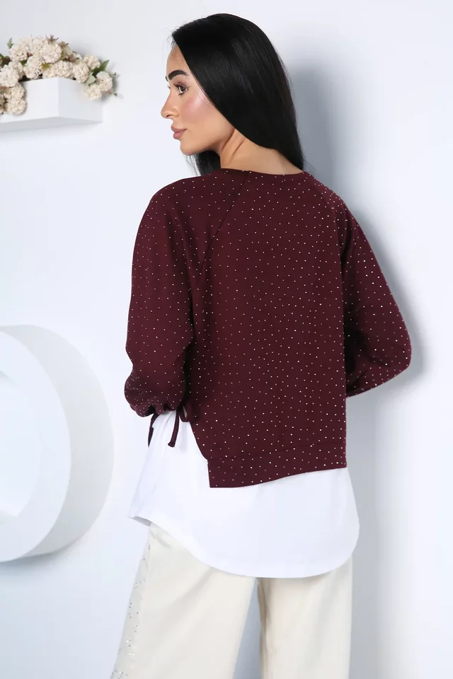 Kadın Taşlı Gömlek Garnili Sweatshirt