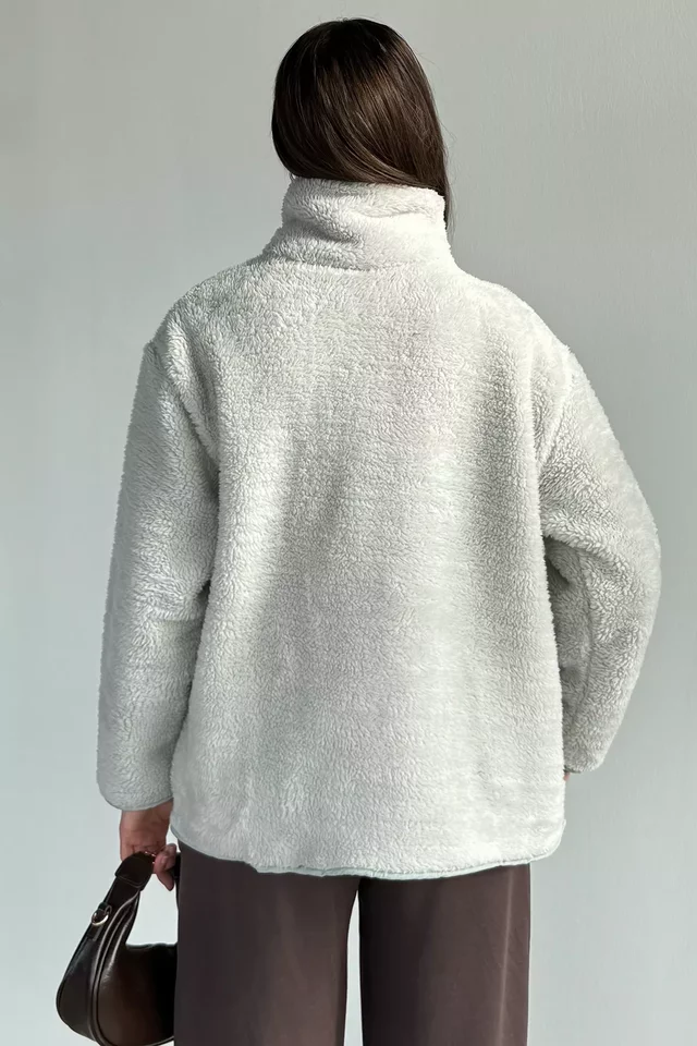 Kadın Tek Cepli Fermuarlı Peluş Mont