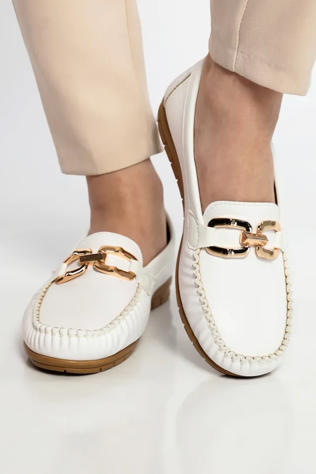 Kadın Tokalı Babet Ayakkabı Beyaz