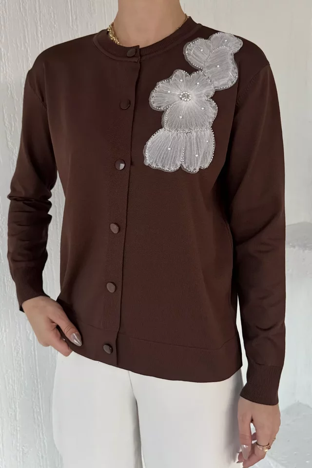Kadın Tül İşlemeli Triko Hırka (s-m-l-xl Uyumludur) - 1