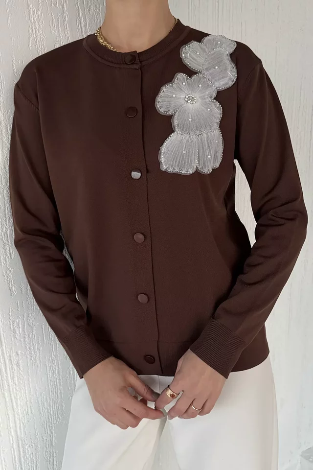 Kadın Tül İşlemeli Triko Hırka (s-m-l-xl Uyumludur) - 2