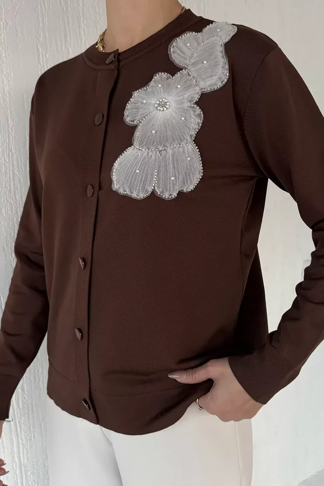 Kadın Tül İşlemeli Triko Hırka (s-m-l-xl Uyumludur)