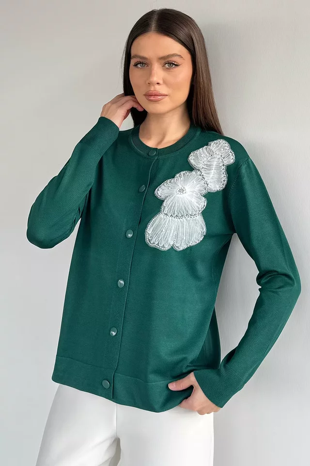Kadın Tül İşlemeli Triko Hırka (s-m-l-xl Uyumludur) - 2
