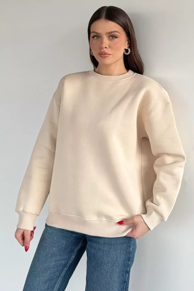 Kadın Üç İplik Şardonlu Bisiklet Yaka Sweatshirt - 1