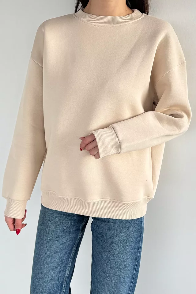 Kadın Üç İplik Şardonlu Bisiklet Yaka Sweatshirt - 2