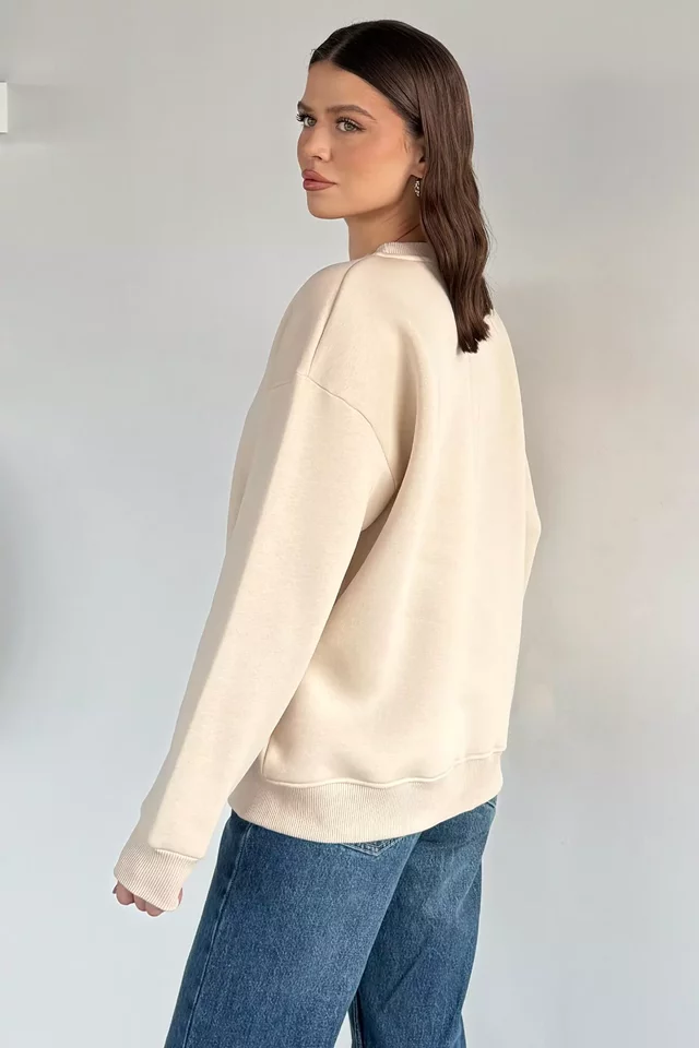 Kadın Üç İplik Şardonlu Bisiklet Yaka Sweatshirt