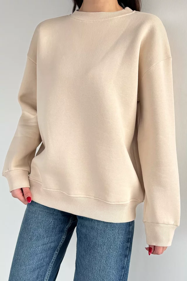 Kadın Üç İplik Şardonlu Bisiklet Yaka Sweatshirt