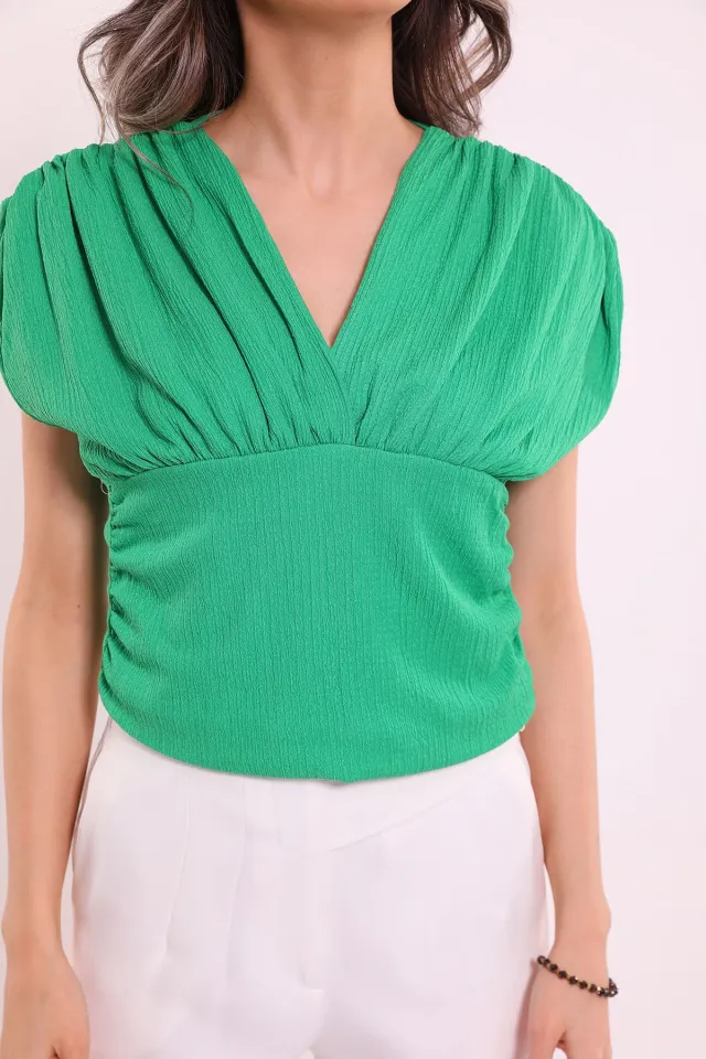 Kadın V Yaka Kolsuz Bluz Yeşil