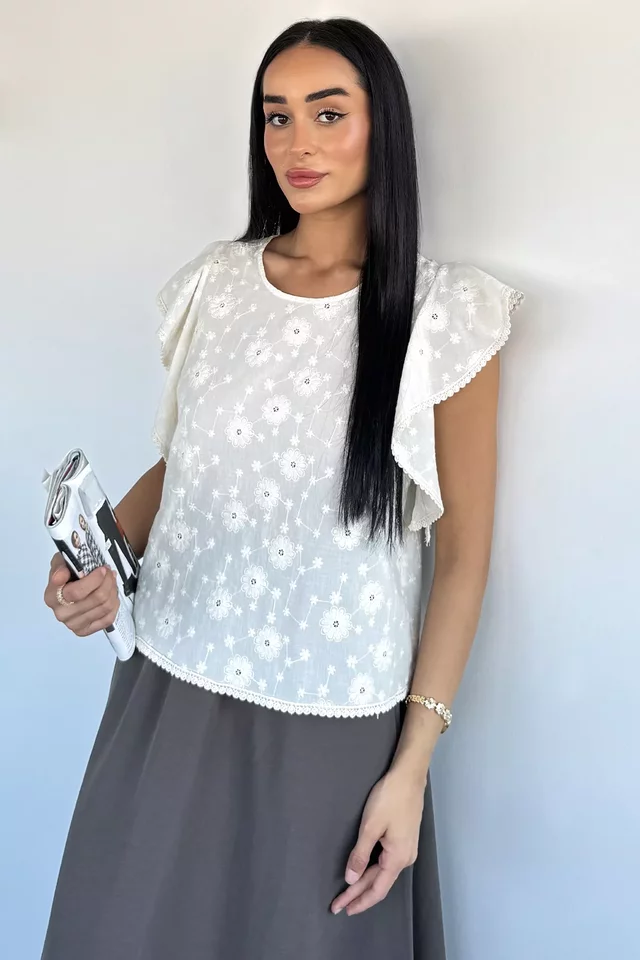 Kadın Volanlı Kol Papatyalı Bluz - 2