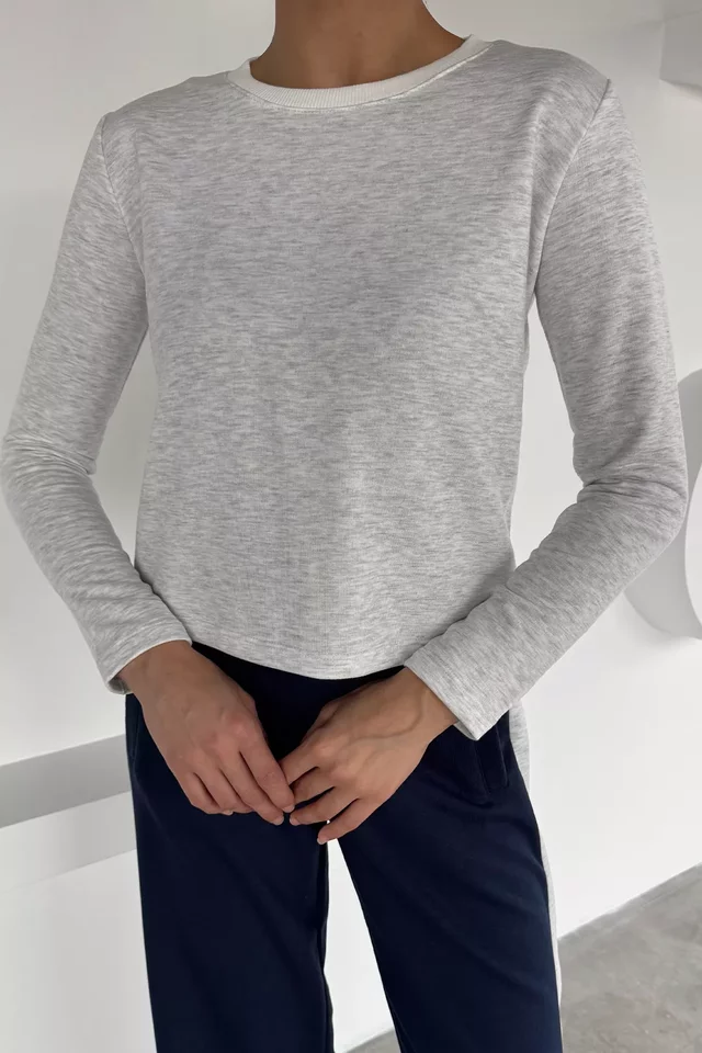Kadın Yaka Şeritli Bisiklet Yaka Sweatshirt