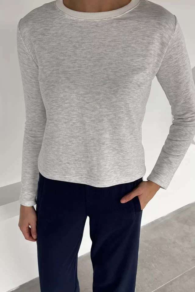 Kadın Yaka Şeritli Bisiklet Yaka Sweatshirt