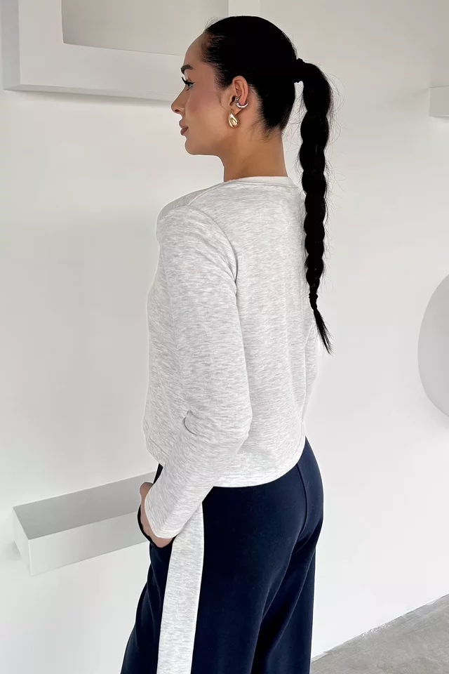 Kadın Yaka Şeritli Bisiklet Yaka Sweatshirt