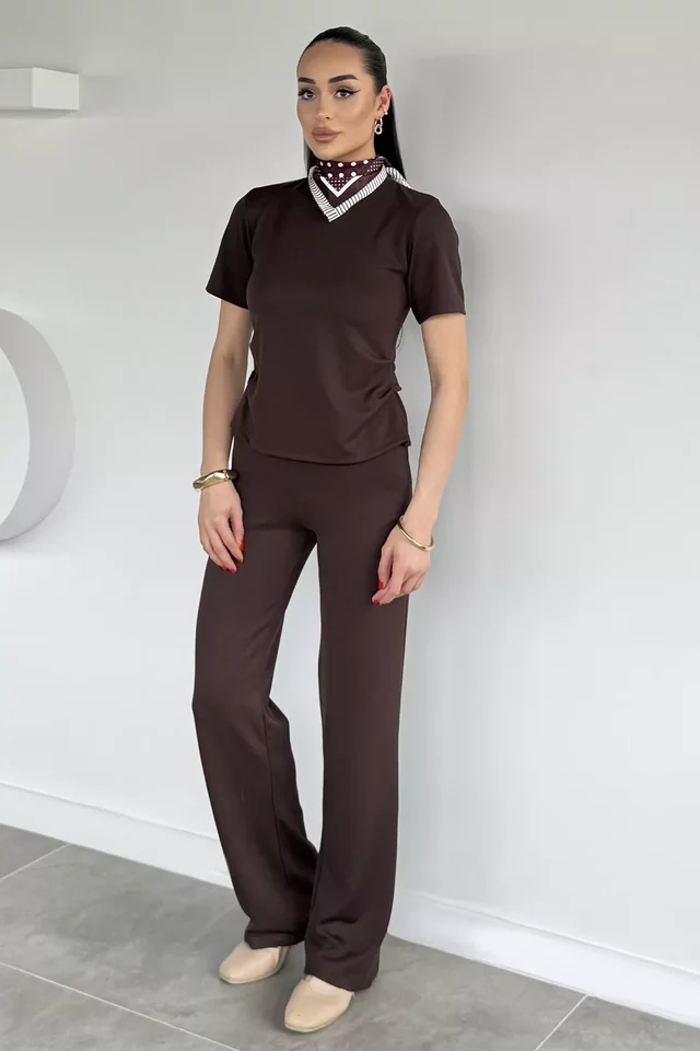 Kadın Yan Büzgülü Bluz Bol Paça Pantolon İkili Takım - 2