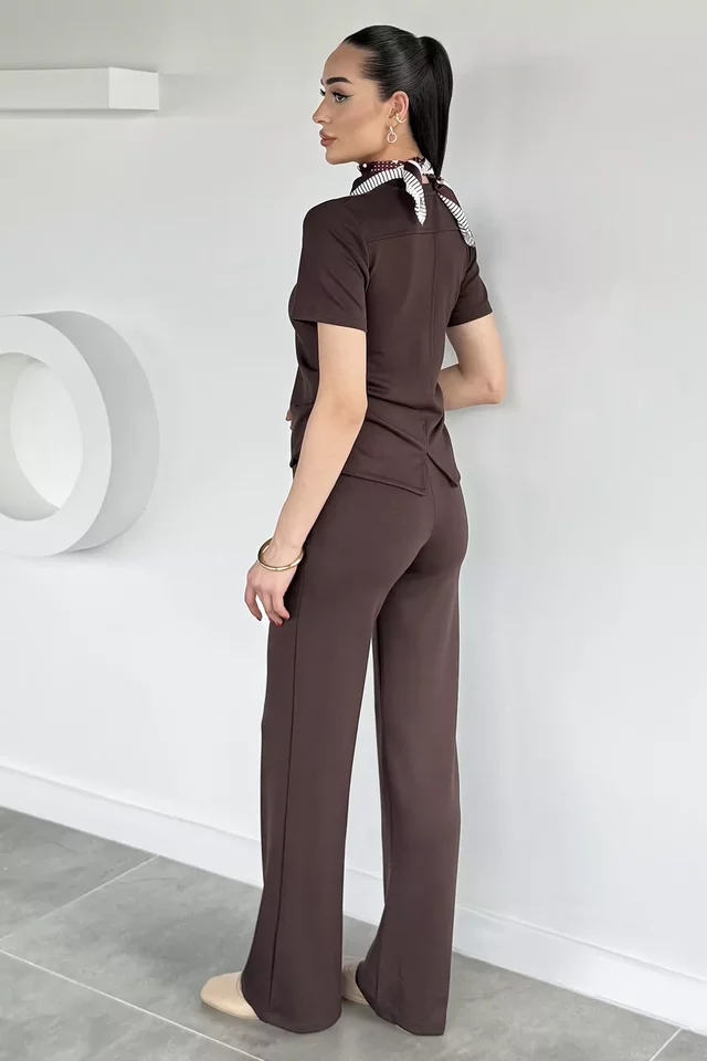 Kadın Yan Büzgülü Bluz Bol Paça Pantolon İkili Takım