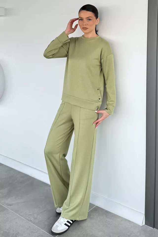 Kadın Yan Çıtçıtlı Sweat Pantolon İkili Takım - 1