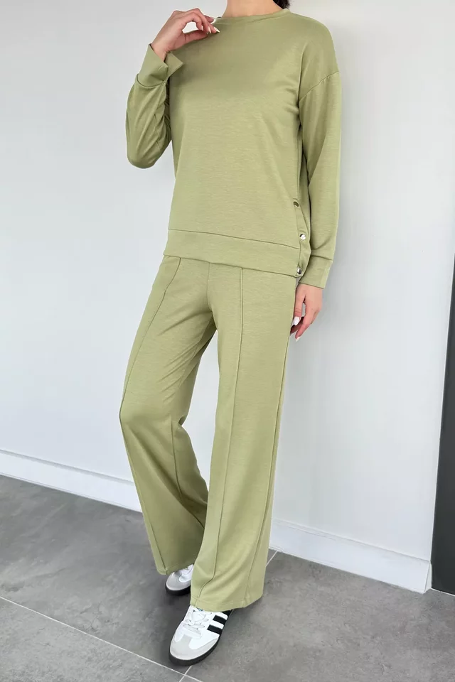 Kadın Yan Çıtçıtlı Sweat Pantolon İkili Takım - 2