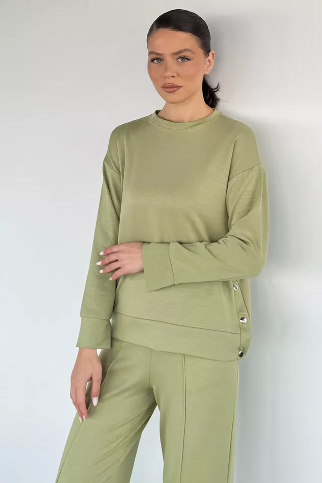 Kadın Yan Çıtçıtlı Sweat Pantolon İkili Takım