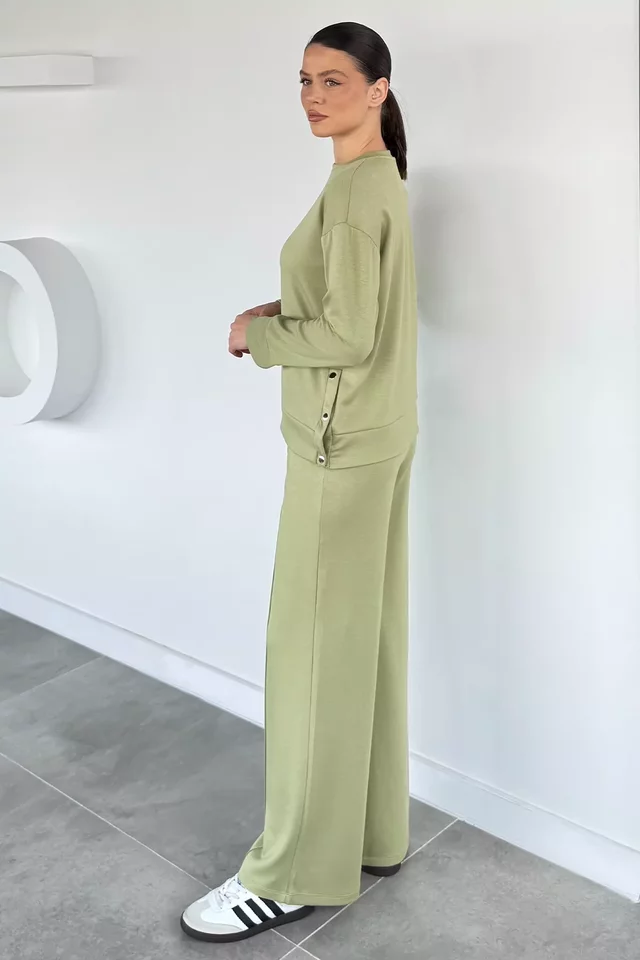 Kadın Yan Çıtçıtlı Sweat Pantolon İkili Takım