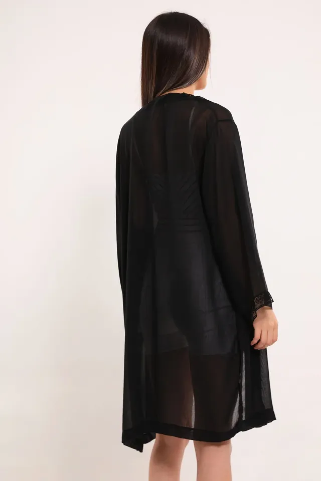Kadın Yan Yırtmaçlı Kimono Hırka Siyah