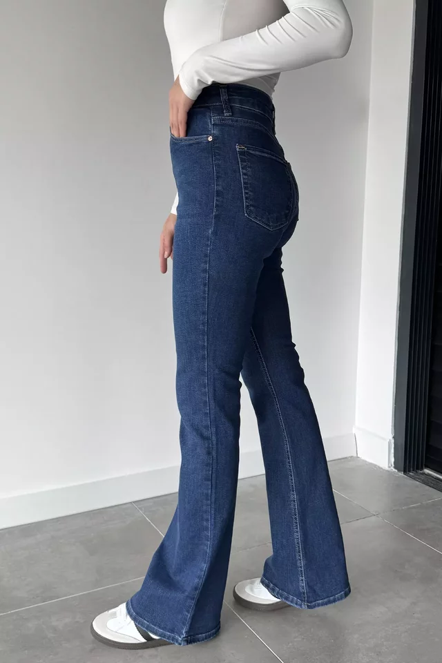 Kadın Yüksek Bel İspanyol Paça Jean Kot Pantolon - 2