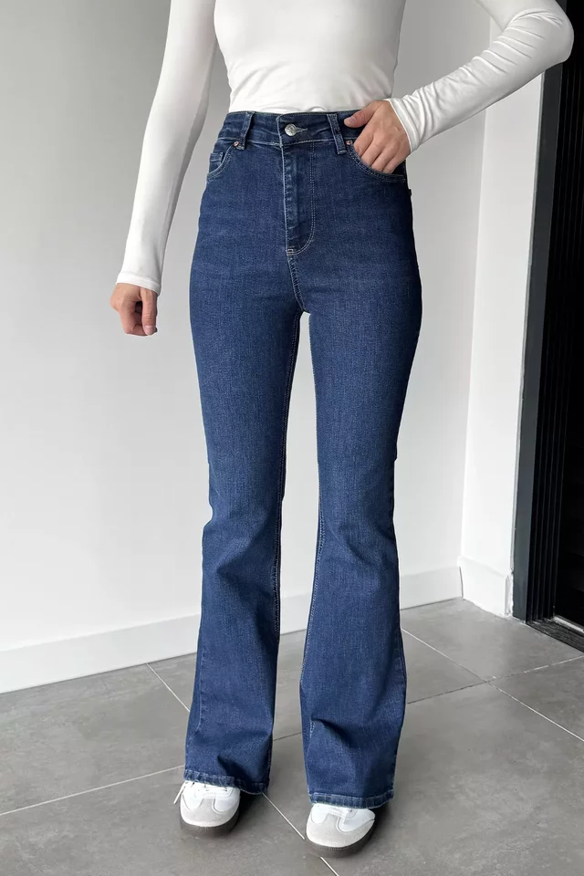 Kadın Yüksek Bel İspanyol Paça Jean Kot Pantolon